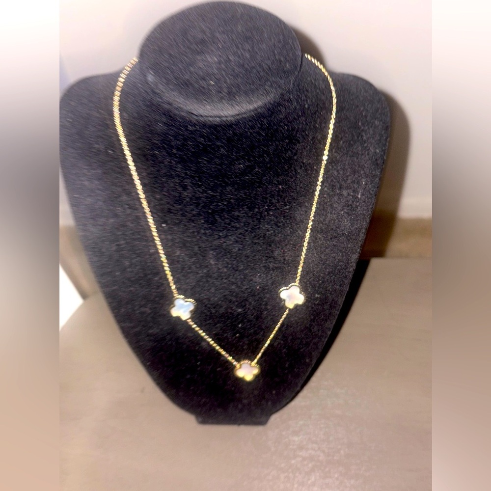 Stella Rose London Black Mother of Pearl Clover Necklace Gold Plated Crystal